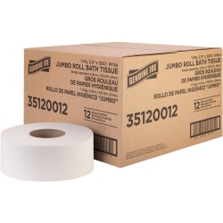 Genuine Joe 1-ply Jumbo Roll Bath Tissue - 1 Ply - 3.63" Width x 1200 ft Length - 8.88" Roll Diameter - White - Fiber - 12 / Carton