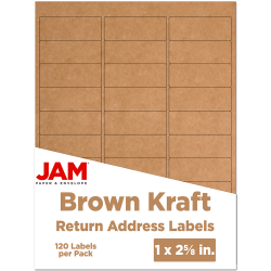 JAM Paper® Mailing Address Labels, Rectangle, 2 5/8" x 1", Brown Kraft, Pack Of 120