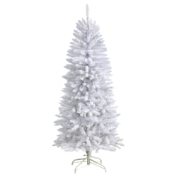 Nearly Natural Fir 60"H Slim Artificial Christmas Tree With Bendable Branches, 60"H x 27"W x 27"D, White