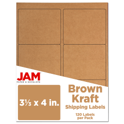 JAM Paper® Mailing Address Labels, Rectangle, 3 1/3" x 4", Brown Kraft, Pack Of 120