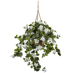 Nearly Natural Bougainvillea 28"H Artificial Plant With Hanging Basket, 28"H x 30"W x 30"D, White