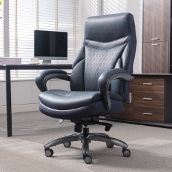 Shaquille O'Neal™ Maximos Big & Tall Ergonomic Vegan Leather High-Back Executive Chair, Blue/Silver, BIFMA Compliant
