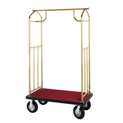 Hospitality 1 Source Transporter Bellman's Cart, 68"H x 43"W x 25"D, Burgundy Carpet/Titanium Gold