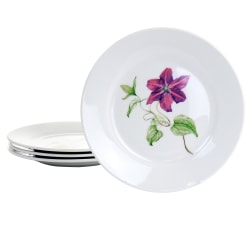 Martha Stewart Botanical Garden 4-Piece Ceramic Dessert Plate Set, 8", White/Assorted Designs
