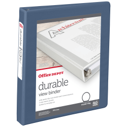 Office Depot® 3-Ring Durable View Binder, 1" Round Ring, Serene Blue