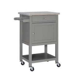 Linon Victoria 36"H Apartment Cart With Stainless-Steel Top, Gray