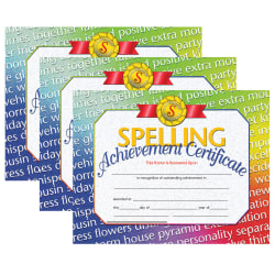 Hayes Publishing Spelling Achievement Certificate, 30 Per Pack, Set Of 3 Packs, HVA6763