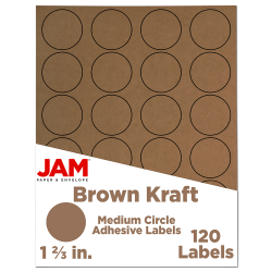 JAM Paper® Circle Label Sticker Seals, 1 2/3", Brown Kraft, Pack Of 120