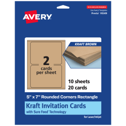 Avery® Printable Invitation Cards With Sure Feed® Technology, 5" x 7" Rectangle Rounded Corners, Kraft Brown, Pack Of 20