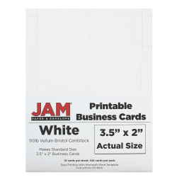 JAM Paper Printable Business Cards, 3 1/2" x 2", White, Pack Of 100
