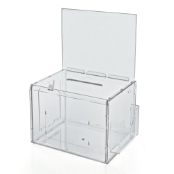 Azar Displays Plastic Suggestion Box, With Lock, Extra-Large, 8 1/4"H x 11"W x 8 1/4"D, Clear