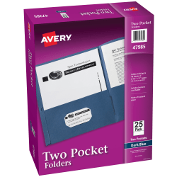 Avery® Two Pocket Folders, 8-1/2" x 11", Dark Blue, Box Of 25