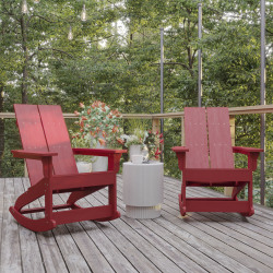 Flash Furniture Finn Modern All-Weather Adirondack Rocking Chairs, Red, Set Of 2 Chairs