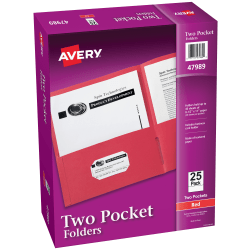 Avery® Two Pocket Folders, 8-1/2" x 11", Red, Box Of 25