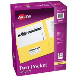 Avery® Two Pocket Folders, 8-1/2" x 11", Yellow, Box Of 25