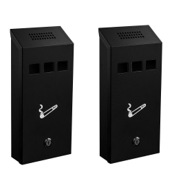 Alpine Wall-Mounted Cigarette Disposal Towers, 12-1/4"H x 5-1/2"W x 2-5/16"D, Black, Pack Of 2 Towers