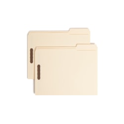 Smead® Top-Tab Fastener Folders With Tab, Letter Size, 2/5 Cut, Manila, Box Of 50