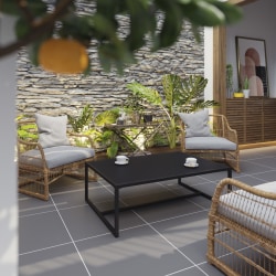 Flash Furniture Brock Outdoor Commercial-Grade Steel Patio Outdoor Furniture Coffee Table, 15"H x 45"W x 32"D, Black