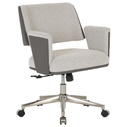 Realspace® Modern Comfort Picali Bouclé Fabric/Vegan Leather Low-Back Task Chair, White/Brushed Nickel, BIFMA Compliant