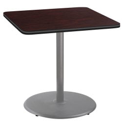 National Public Seating Square Café Table, Round Base, 36"H x 36"W x 36"D, Mahogany/Gray