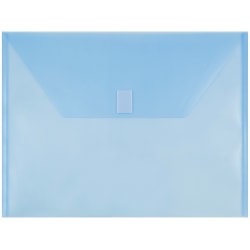 JAM Paper® Plastic Booklet Envelopes , Letter-Size, 9 3/4" x 13", Hook & Loop Closure, Blue, Pack Of 12