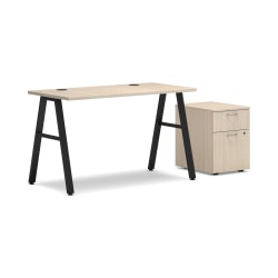 HON Mod 48"W Desk With Mobile Storage, Desert Oak/Black