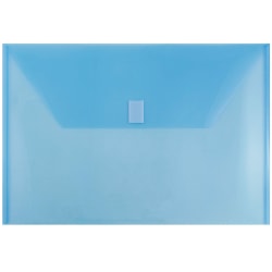 JAM Paper® Plastic Booklet Envelopes, Legal Size, 9 3/4" x 14 1/2", Hook & Loop Closure, Blue, Pack Of 12