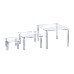 Azar Displays 3-Piece Square Riser Display Set, 6"H, 8"H, 10"H, Clear