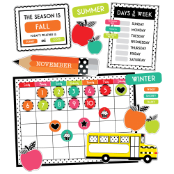 Schoolgirl Style Black, White & Stylish Brights Calendar Bulletin Board Set, Set Of 89 Pieces