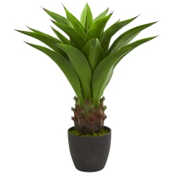 Nearly Natural 30" Artificial Agave Plant With Pot, Green/Black