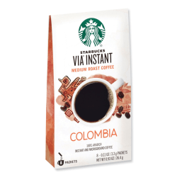 Starbucks VIA Ready Brew Coffee, Colombian Blend, 1.4 Oz, 8 Packets Per Pack, Carton Of 12 Packs
