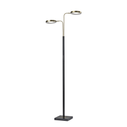 Adesso® Rowan 2-Light LED Floor Lamp, 71"H, Antique Brass Shade/Black Base