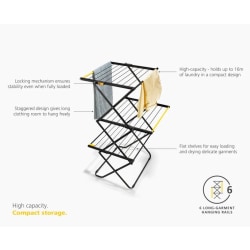 Joseph Joseph Folding Drying Rack With Locking Mechanism, 44"H x 26"W x 29-3/16"D, Black, Total Qty 1