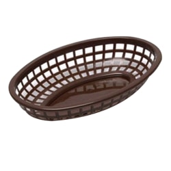 Tablecraft Oval Plastic Serving Baskets, 1-7/8"H x 6"W x 9-3/8"D, Brown, Pack Of 12 Baskets
