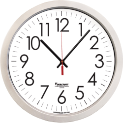 SKILCRAFT® Silver Contemporary Wall Clock - Analog - Quartz - Plastic - Contemporary Style - TAA Compliant