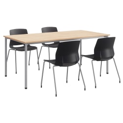 KFI Studios Dailey Table Set With 4 Sled Chairs, Natural/Silver Table/Black Chairs
