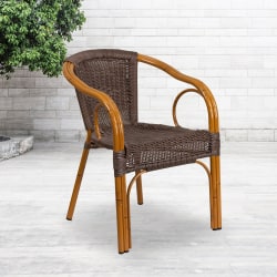 Flash Furniture Cadiz Rattan Restaurant Patio Chair, Dark Brown Rattan/Red Bamboo