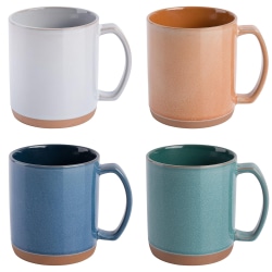 Mr. Coffee Dorsey 4-Piece Stoneware Mug Set With Terracotta Base, 17 Oz, Assorted Colors