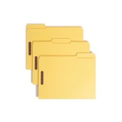 Smead® Color Reinforced Tab Fastener Folders, Letter Size, 1/3 Cut, 100% Recycled, Yellow, Pack Of 50