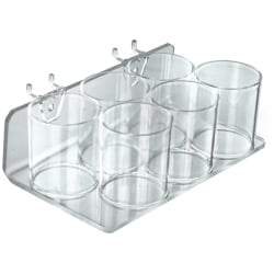Azar Displays 6-Cup Acrylic Holders For Pegboards/Slatwalls, 2-3/4"H x 8"W x 5"D, Clear, Pack Of 2 Holders