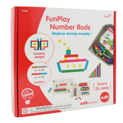 Edx Education edxeducation FunPlay Number Rods, Set Of 74 Math Manipulatives, 50 Activities, Messy Tray