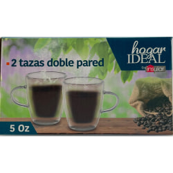 Hogar Ideal Double Wall Insulated Glass Coffee Cups, 5 Oz, Crystal, Set Of 2 Cups
