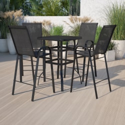 Flash Furniture Brazos 4-Person Glass-Table Outdoor Bistro Dining Set With All-Weather Patio Stools, Black