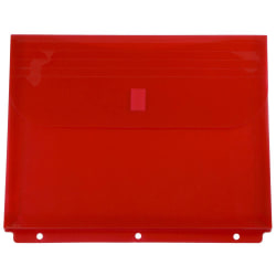 JAM Paper® Plastic 3-Hole Punch Binder Envelopes, Letter Size, 9 3/4" x 13", Hook & Loop Closure, Red, Pack Of 12