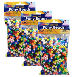 Creativity Street Plastic Pony Beads, 6 mm X 9 mm, Assorted Colors, 1000 Beads Per Pack, Set Of 3 Packs