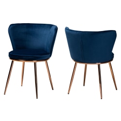 Baxton Studio Farah Dining Chairs, Navy Blue/Rose Gold, Set Of 2 Chairs