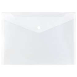 JAM Paper Booklet Plastic Envelopes, Letter Size, 9 3/4" x 13", Button-Snap Closure,Clear, Pack Of 12