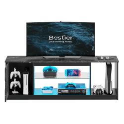 Bestier LED Gaming TV Stand For 65" TVs With Cabinet & Adjustable Glass Shelf, 20-1/2"H x 58-1/4"W x 13-13/16"D, Black Marble