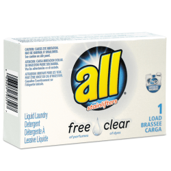 All® Free Clear HE Liquid Laundry Detergent, Unscented, 1.6 Oz Bottle, Case Of 100