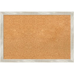 Amanti Art Rectangular Non-Magnetic Cork Bulletin Board, Natural, 26" x 18", Crackled Metallic Narrow Plastic Frame